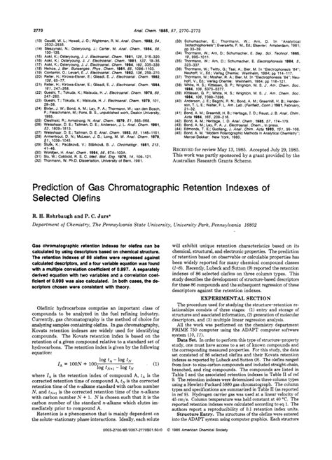 Prediction Of Gas Chromatographic Retention Indexes Of Selected Olefins