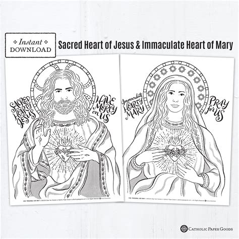 Sacred Heart of Jesus Immaculate Heart of Mary Catholic Coloring Page ...