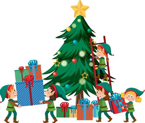 Children In Elf Costume Decorating Christmas Tree 13479587 Vector Art