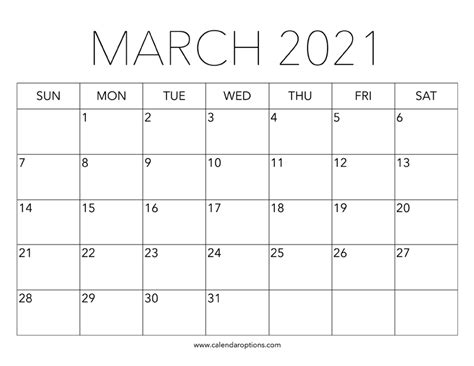 Printable March 2021 Calendar – Calendar Options