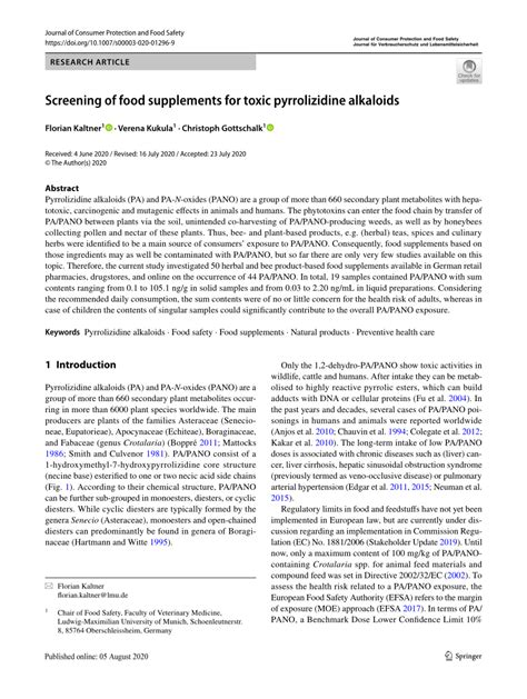 Pdf Screening Of Food Supplements For Toxic Pyrrolizidine Alkaloids