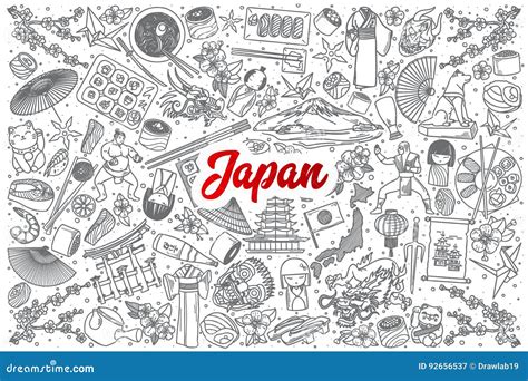 Garabato Dibujado Mano De Japón Fijado Con Las Letras Ilustración del