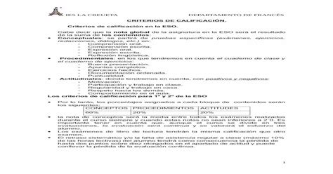 Criterios De CalificaciÓn Criterios De Calificación En La · Los