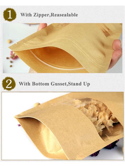 China Custom Printed Zip Lock Biodegradable Flat Bottom Kraft Paper Bag