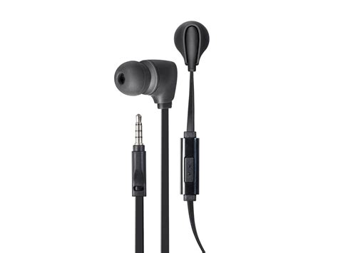 Monoprice Premium 35mm Wired Earbuds Headphones Black With In Line Microphone Tangle Free Flat