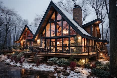 Premium AI Image | cabin in the wood exterior decoration winter view ...