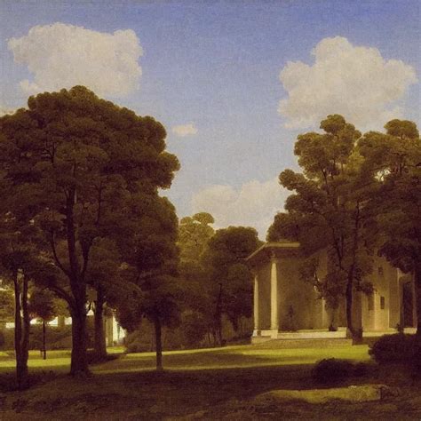 A Building In A Serene Landscape By Jean Auguste Stable