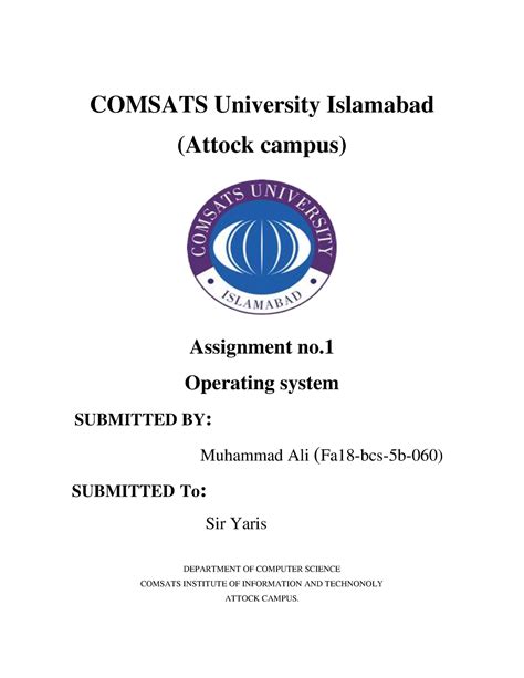 Assignment OS Theory COMSATS University Islamabad Attock Campus