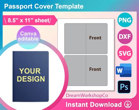 Passport Cover Template, SVG, Canva, DXF, Ms Word Docx, Png, Psd, 8.5 X ...