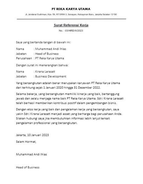 Terbaru Contoh Surat Referensi Kerja Dari Perusahaan Blog Gadjian