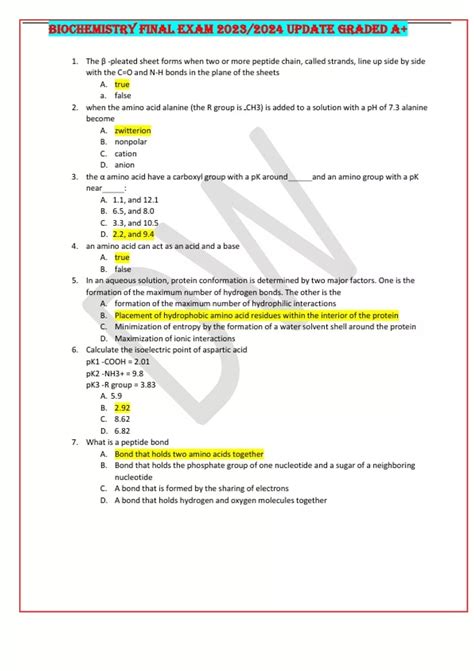 Biochemistry Final Exam Update Graded A Health Care