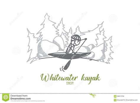 Whitewater Kayak Concept Hand Drawn Isolated Vector Stock Vector