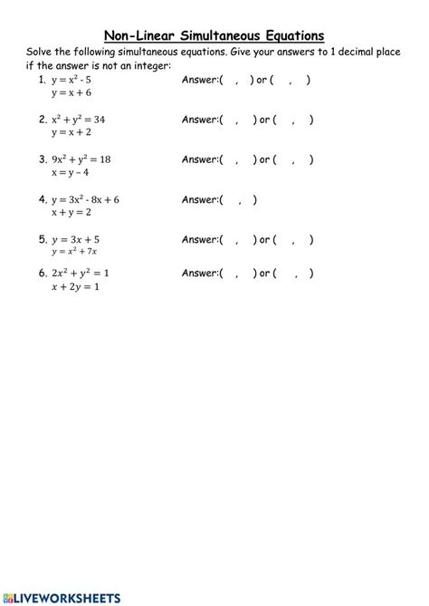 Linear And Nonlinear Equations Worksheet Equations Worksheets