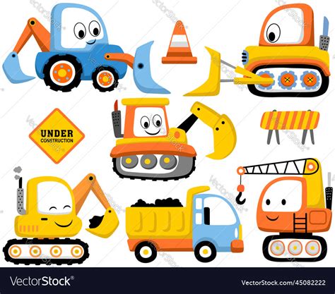 Set of construction vehicles cartoon Royalty Free Vector