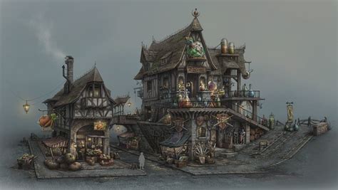 Medieval Shop By Su Jeong Ahn Fantasy Inn Fantasy Places Medieval