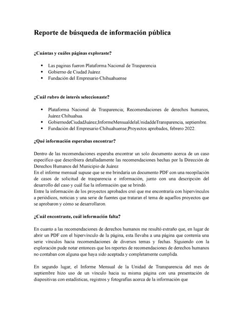 Actividad C Solicitud De Informaci N Publica Reporte De