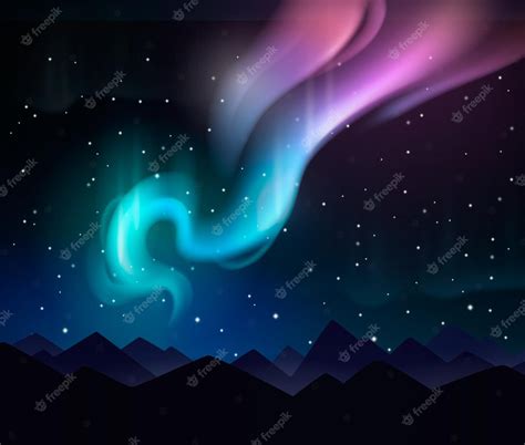 Premium Vector Northern Lights Realistic Composition With Night