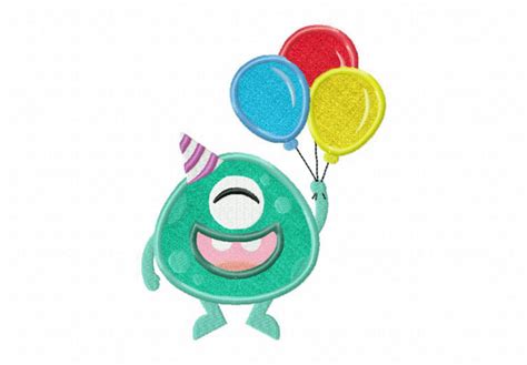 Monster Party Balloons Includes Both Applique And Stitched Blasto Stitch