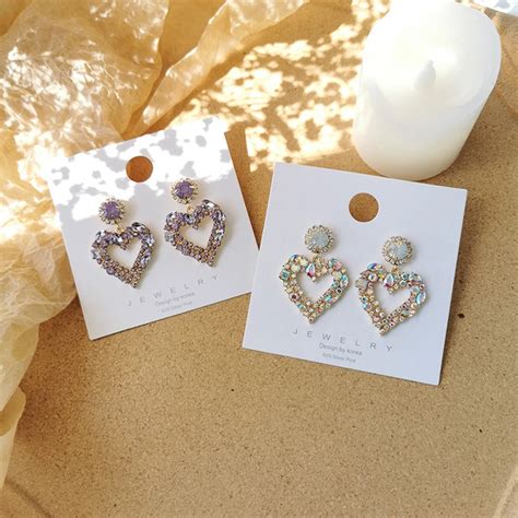 2020 Korean Hollow Love Heart Drop Earrings For Women Luxury Shiny