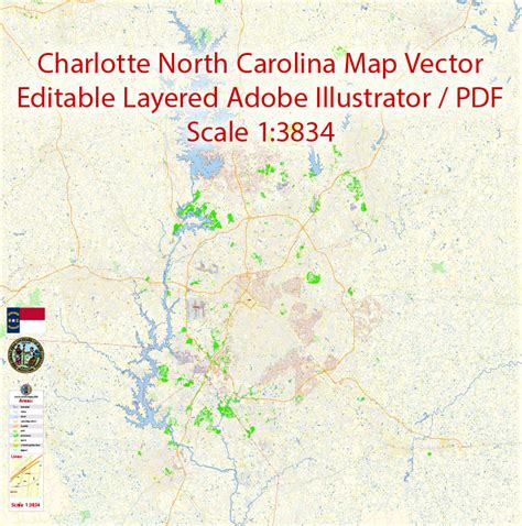 Charlotte North Carolina PDF Map Vector Grande Exact City Plan detailed ...