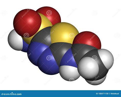 Acetazolamide Diuretic Drug Molecule (carbonic Anhydrase Inhibitor). Atoms are Represented As ...