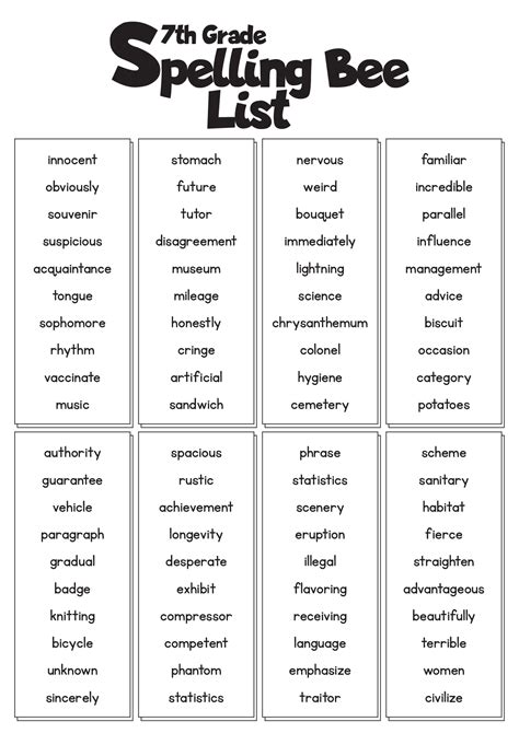 7th Grade Spelling Words Worksheets