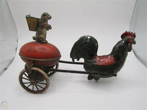 Antique Lehmann Tin Toy Wind Up Duo Germany Rooster Rabbit Missing