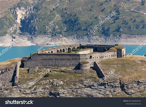 View Fort Variselle Lake Montcenis Moncenisio Stock Photo