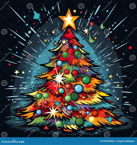 Vibrant Pop Art Christmas Tree Stock Illustration - Illustration of ...