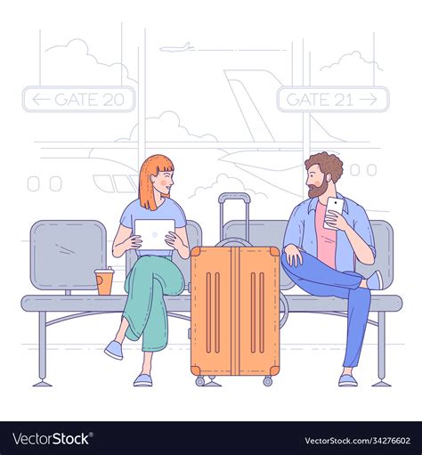 Man And Woman In Airport Royalty Free Vector Image