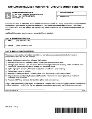 Fillable Online Varetire Employer Request For Forfeiture Of Member