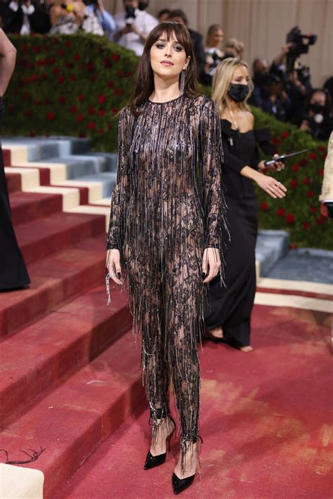 Dakota Johnson Paired A Sheer Lace Bodysuit With The Perfect Smoky Eye