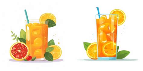 Un Dibujo De Naranjas Y Un Vaso De Jugo Con Una Pajita Vector Premium