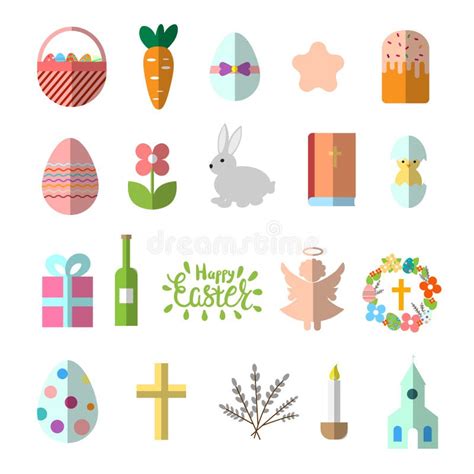 Happy Easter Icons Flat Illustration Stock Vector Illustration Of