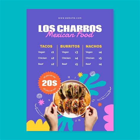 Plantilla de póster vertical de comida mexicana dibujada a mano