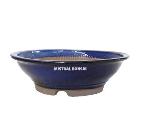 Pot rond en grès pour bonsaï 30 x 9 cm bleu Mistral Bonsai