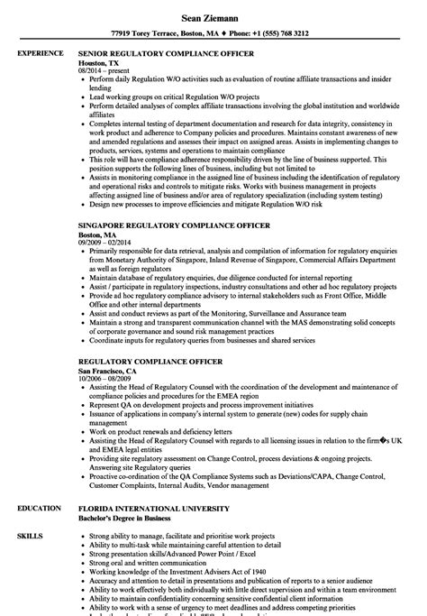 Regulatory Compliance Manager Resume Sample