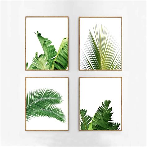 Set Of 4 Tropical Leaves Leaf Prints Set Green Wall Art Etsy