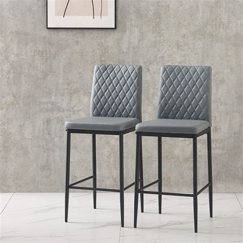 Highsound Modern Bar Stools Fireproof Leather Bar Chairs Set Of 2