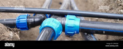 Plumbing Water Drainage Or Underground Irrigation System Stock Photo