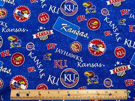 Ncaa University Of Kansas Jayhawk Fabric 100 Cotton Kansas Etsy