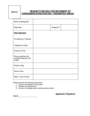 Fillable Online Request For Noc For Movement Of Foreigners In