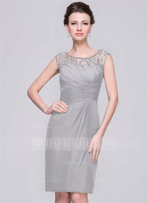 Sheath Column Scoop Neck Knee Length Chiffon Mother Of The Bride Dress