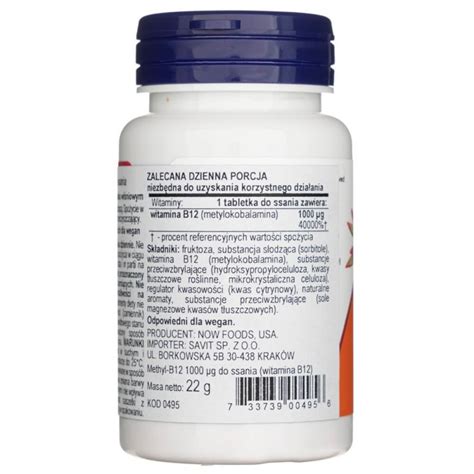 Now Foods Witamina B12 1000 Mcg 100 Tabletek Do Ssania