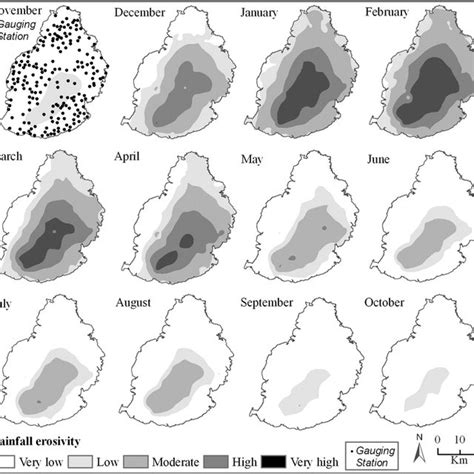 Monthly Classified Rainfall Erosivity Maps Used In Nigel And Rughooputh