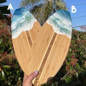 Surfboard Epoxy Resin Wave Bamboo Wood Cutting Cheese Board Made With