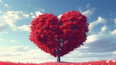 Premium AI Image Red Heart Shaped Tree Generative AI