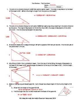 Trigonometry Test Review Worksheet And Solutions Tpt