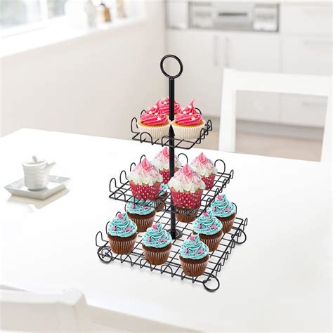 Présentoir à cupcakes rond en métal à 3 niveaux pour mariages