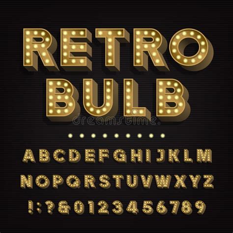 Retro Sign Alphabet Vintage Light Bulb Type Letters And Numbers Stock